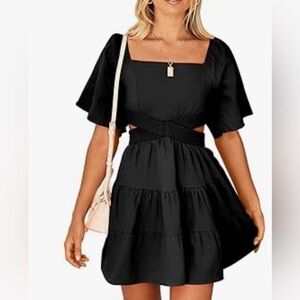 Cute two-style black mini dress with cut out